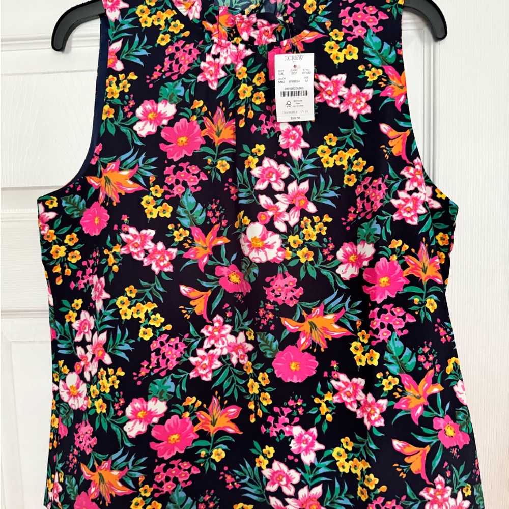 J. Crew Floral Sleeveless Blouse - Pink, Yellow, Green on Black